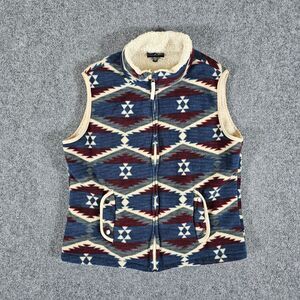 Jane‎ Ashley Aztec Print Sherpa Lined Furry Zip Up Vest Blue/Red Women's Size XL